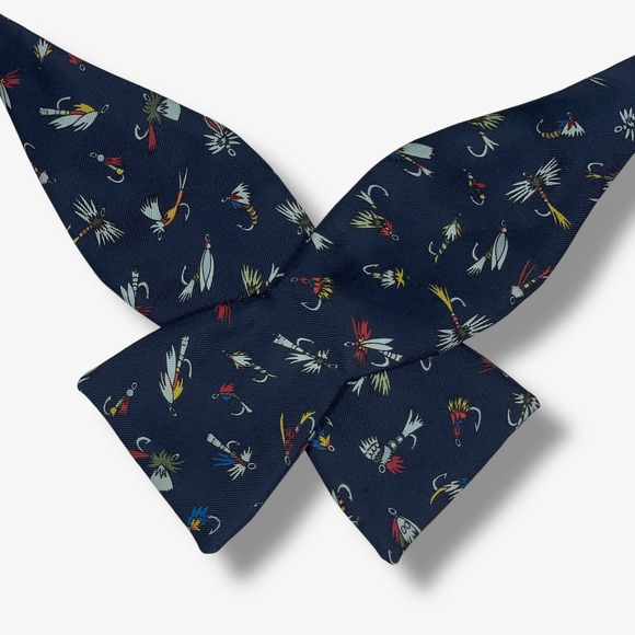 All Beau Ties Ltd Vermont All Silk Bow Tie Fishing Lures Navy Blue Mens Novelty - Picture 1 of 4